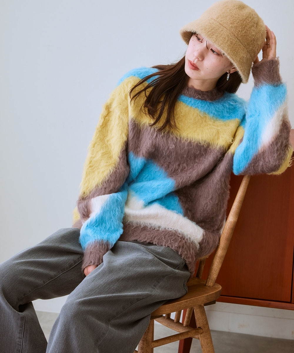 カラーブロックシャギー起毛ニット 通販【ニッセン】