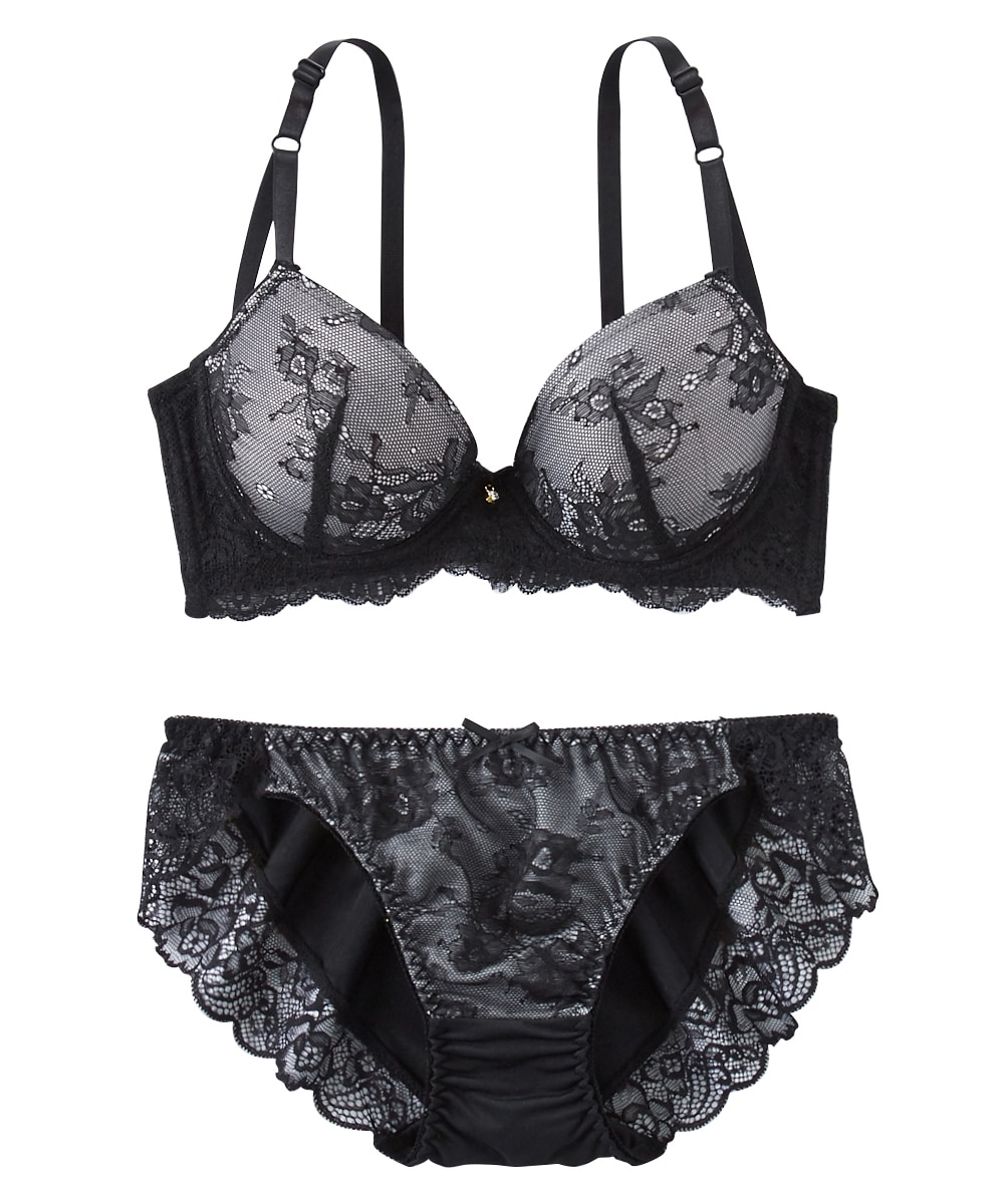 脇高 シアーブラックレース ブラジャー・ショーツセット 通販【ニッセン】