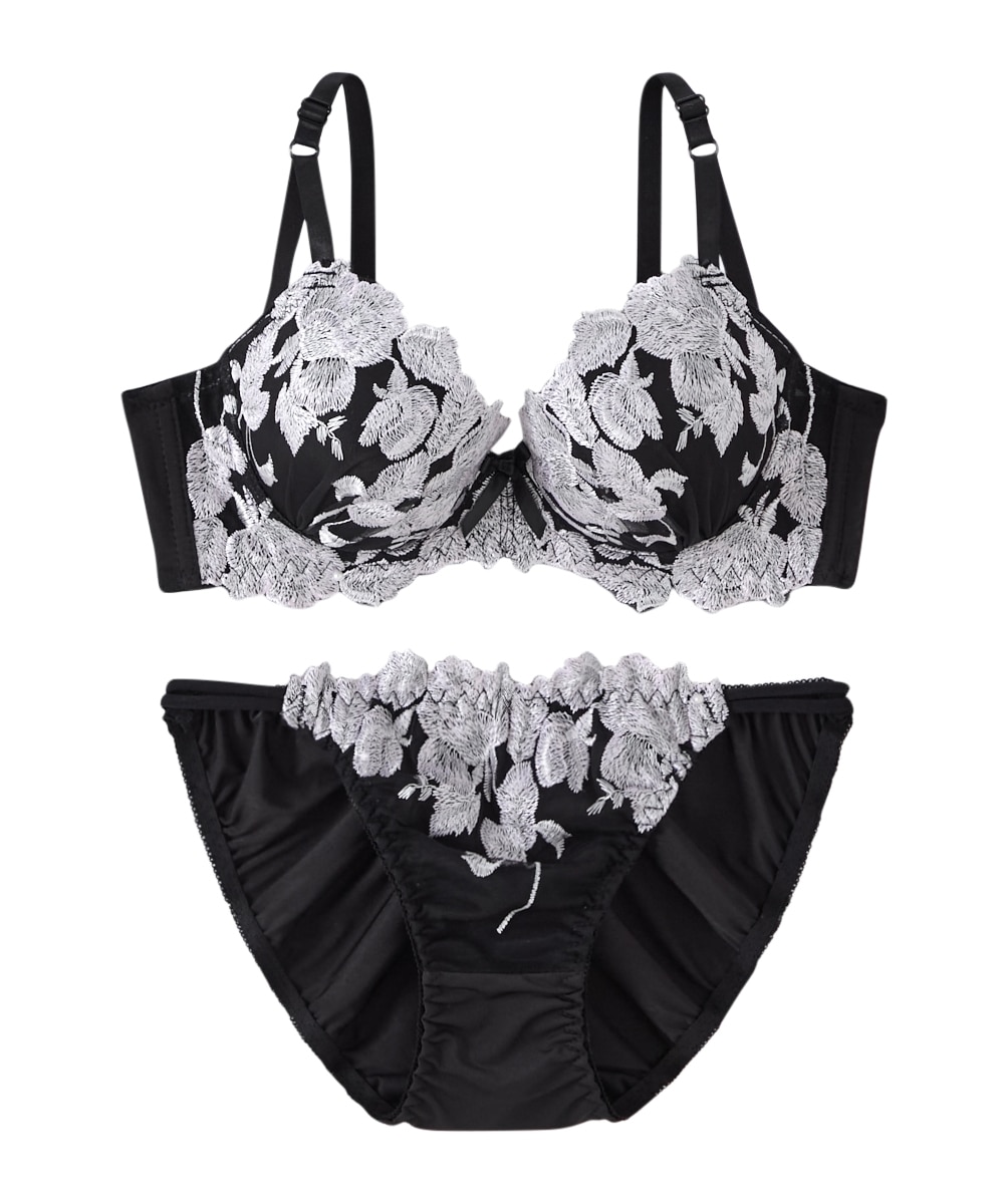 脇高ホワイトローズ刺しゅうブラジャーショーツセット 通販【ニッセン】