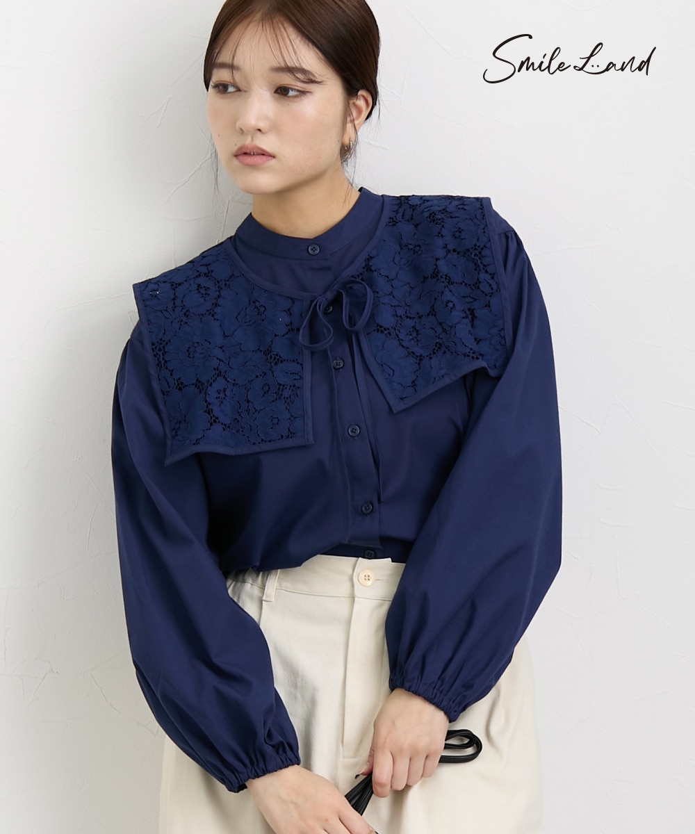 大きいサイズ ビッグレース付け衿ブラウス 通販【ニッセン】