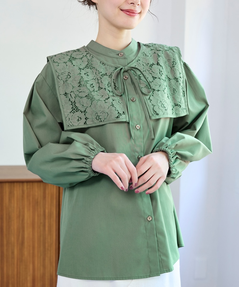 大きいサイズ ビッグレース付け衿ブラウス 通販【ニッセン】