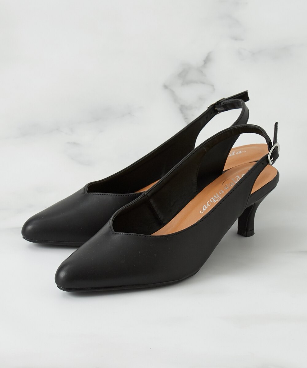 ゆったり幅広】ポインテッドトゥバックストラップパンプス(低反発中敷