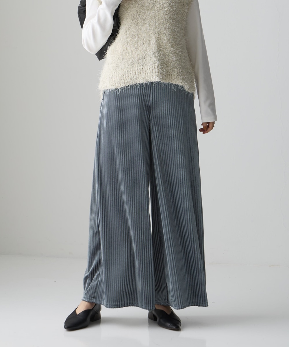 ストライプベロアワイドパンツ＜大きいサイズ有＞ 通販【ニッセン】