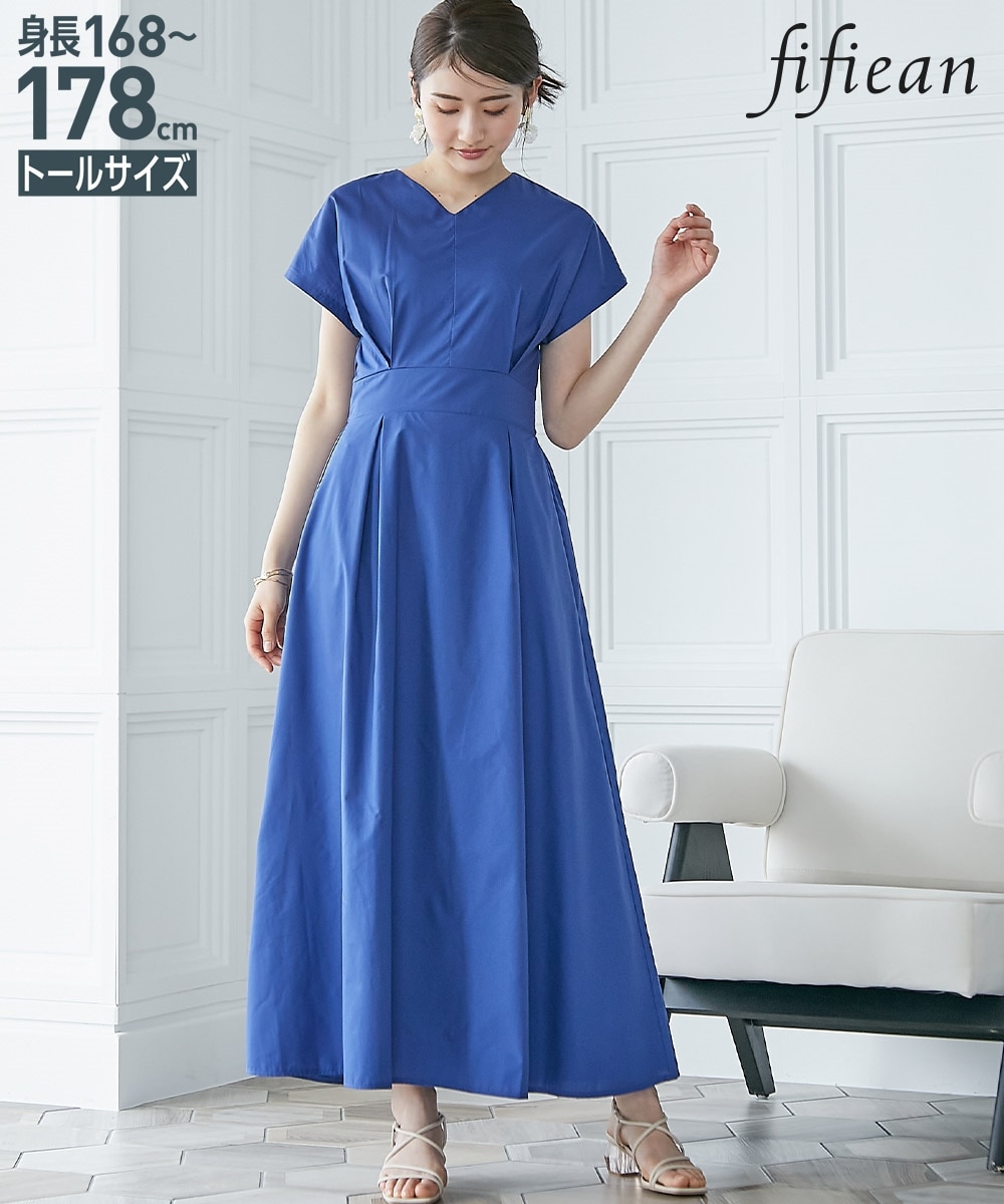 高身長 フレンチスリーブボリュームフレアワンピース（トールサイズ