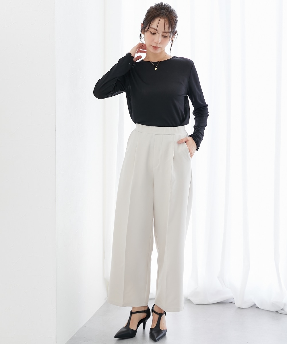 ストレッチダブルクロスタックワイドパンツ（しわになりにくい
