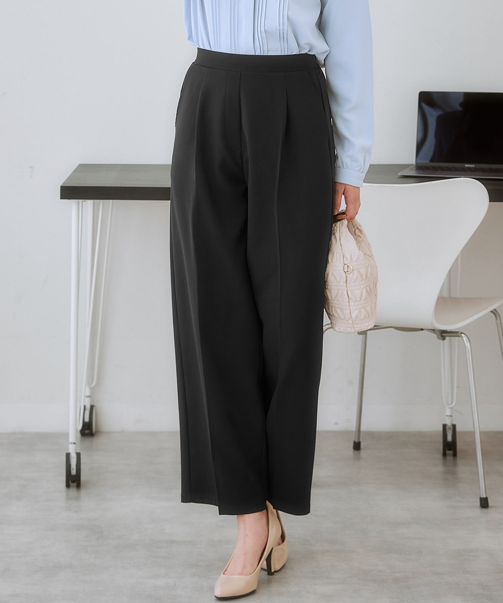 ストレッチダブルクロスタックワイドパンツ（しわになりにくい