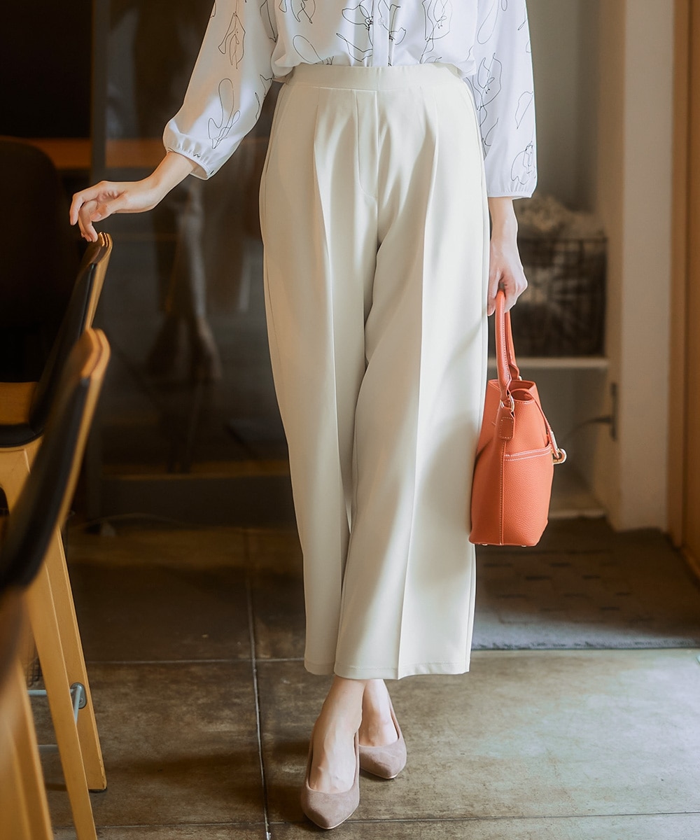 ストレッチダブルクロスタックワイドパンツ（しわになりにくい