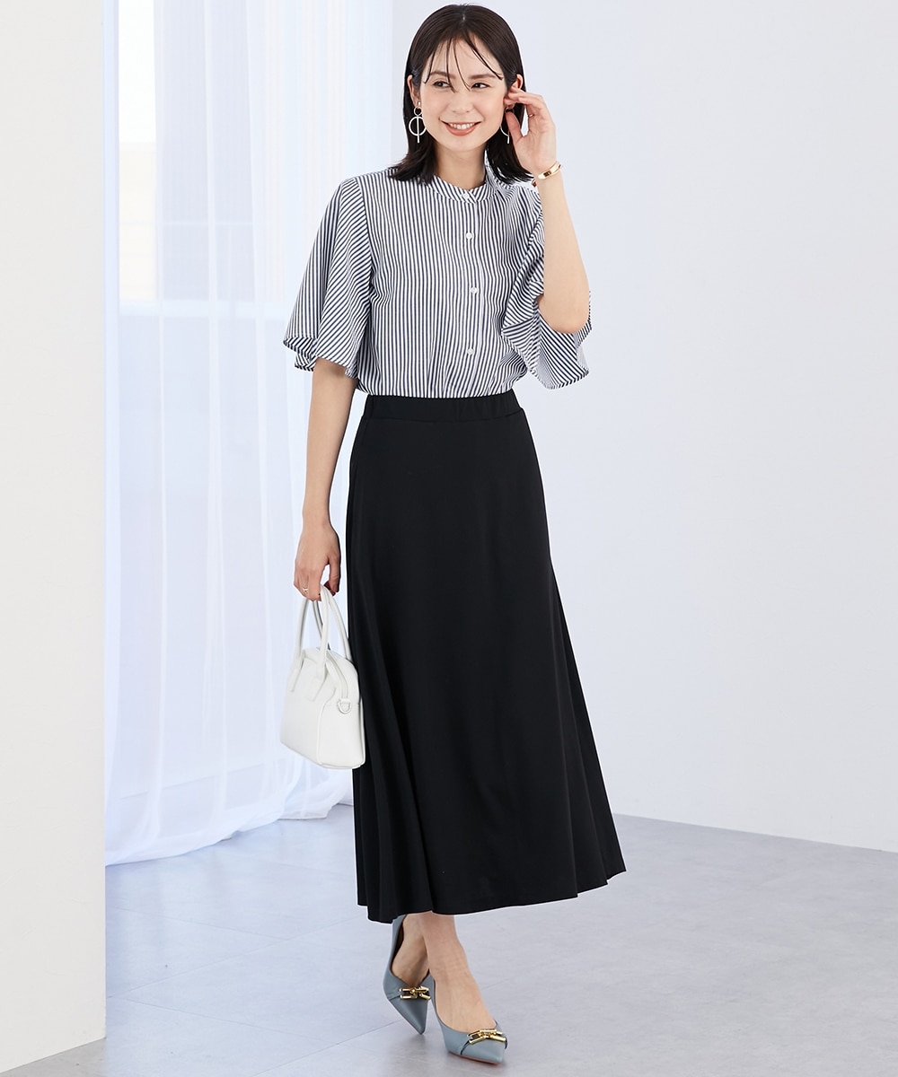 ひんやり接触冷感】シルケット加工フレアスカート＜大きいサイズ有