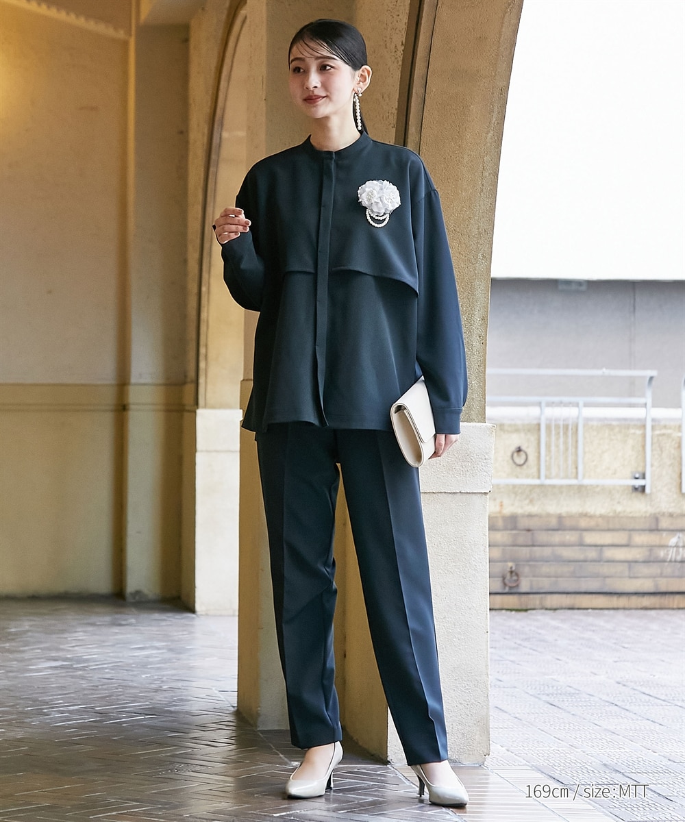 高身長 【フォーマル】ケープ風ブラウススーツ2点セット（ブラウス＋