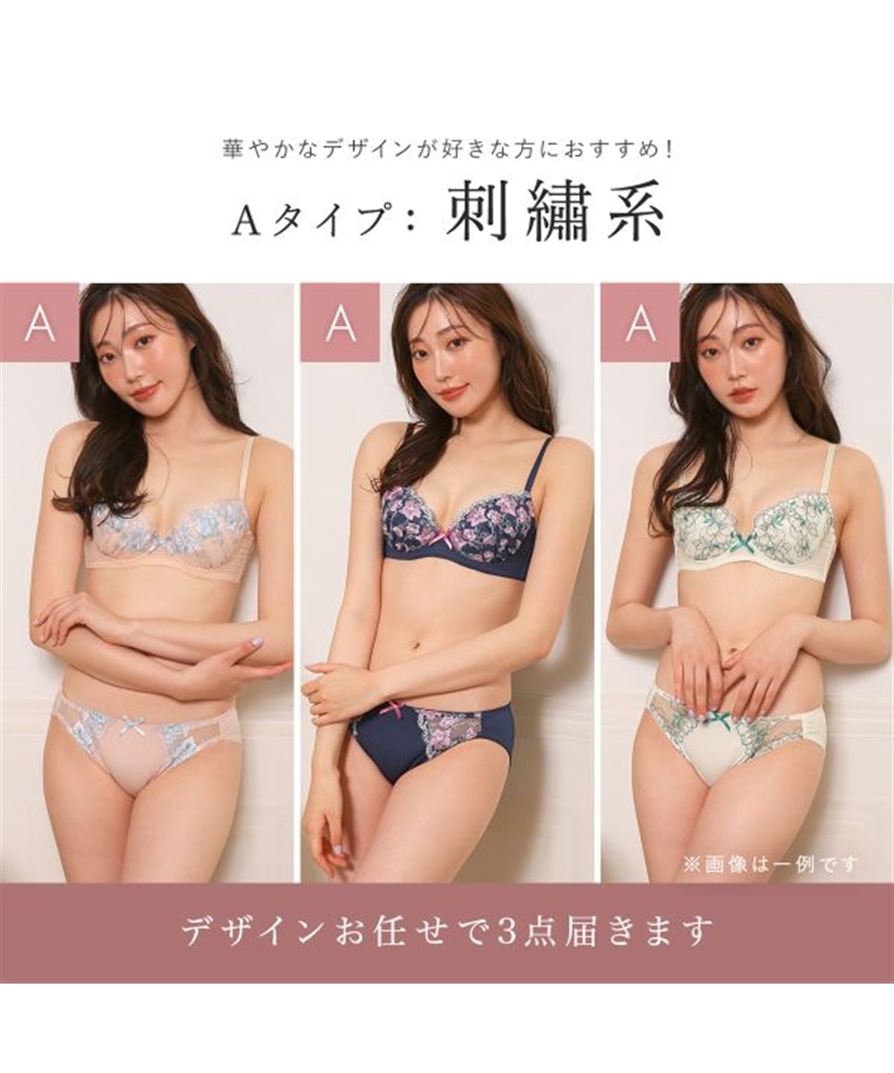 ブラジャー ショーツ 3点セット 福袋 選べる5タイプ おまかせ 刺繍