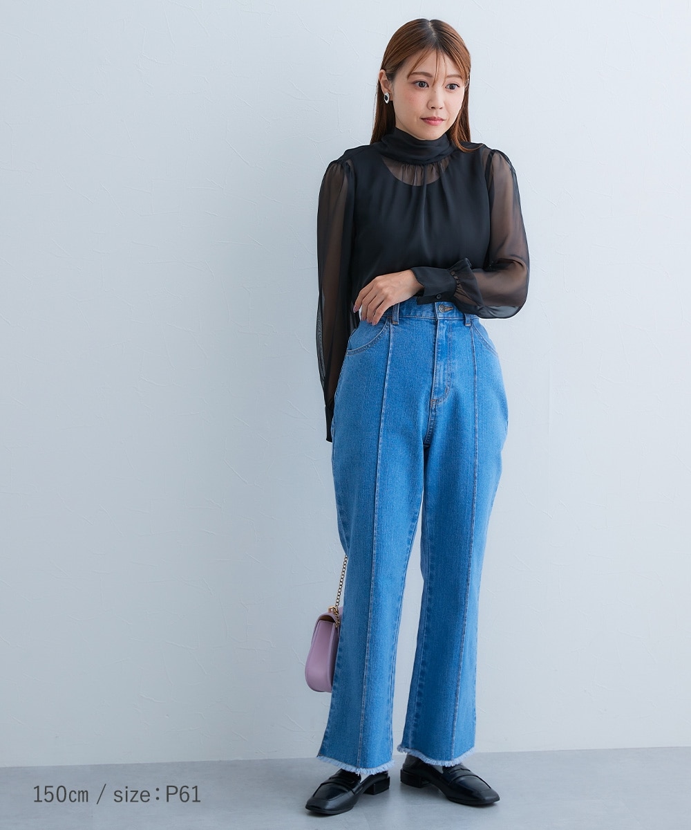 小さいサイズ センターピンタックブーツカットデニム 低身長さん・小柄