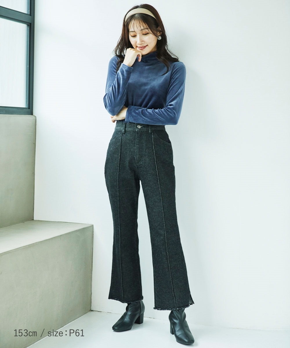 小さいサイズ センターピンタックブーツカットデニム 低身長さん・小柄