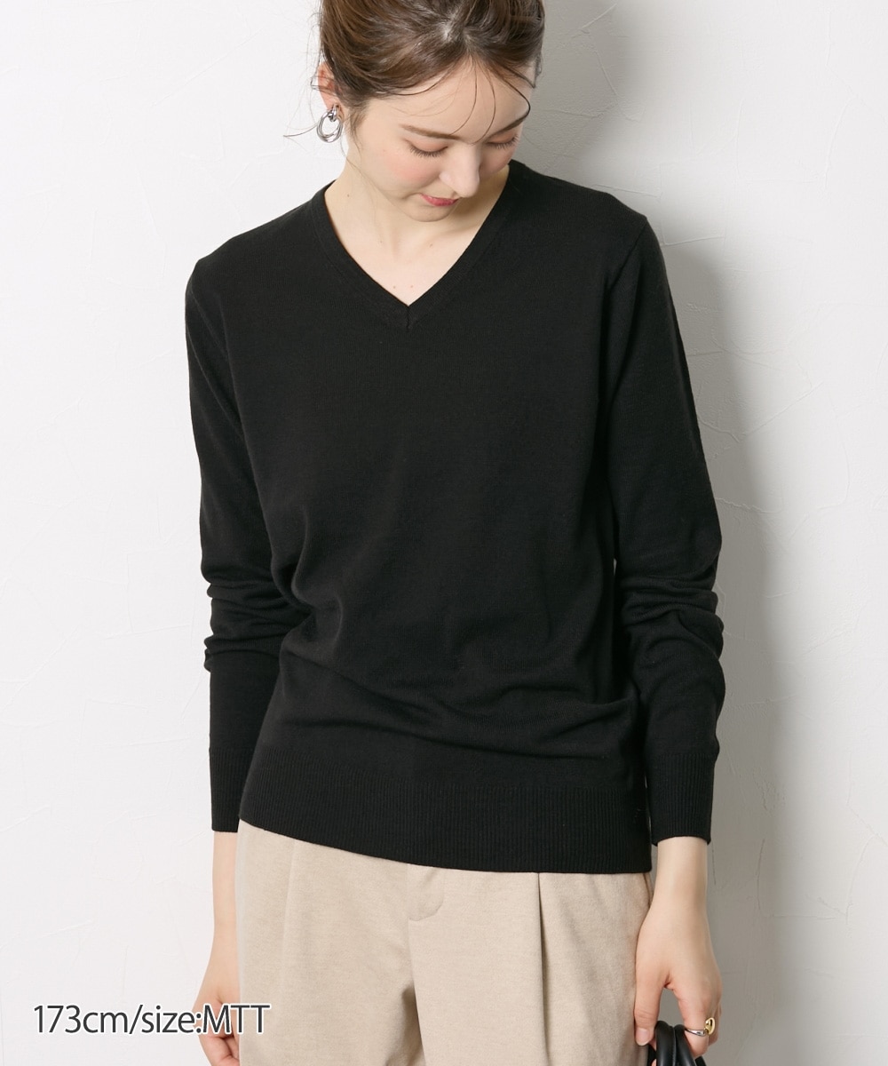 高身長 毛玉ができにくい洗えるVネックセーター （トールサイズ