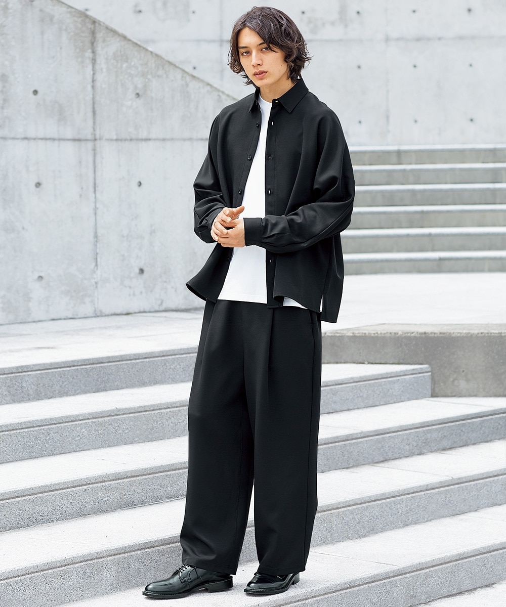 セットアップ可能】オーバーサイズストレッチ長袖シャツ【大きいサイズ