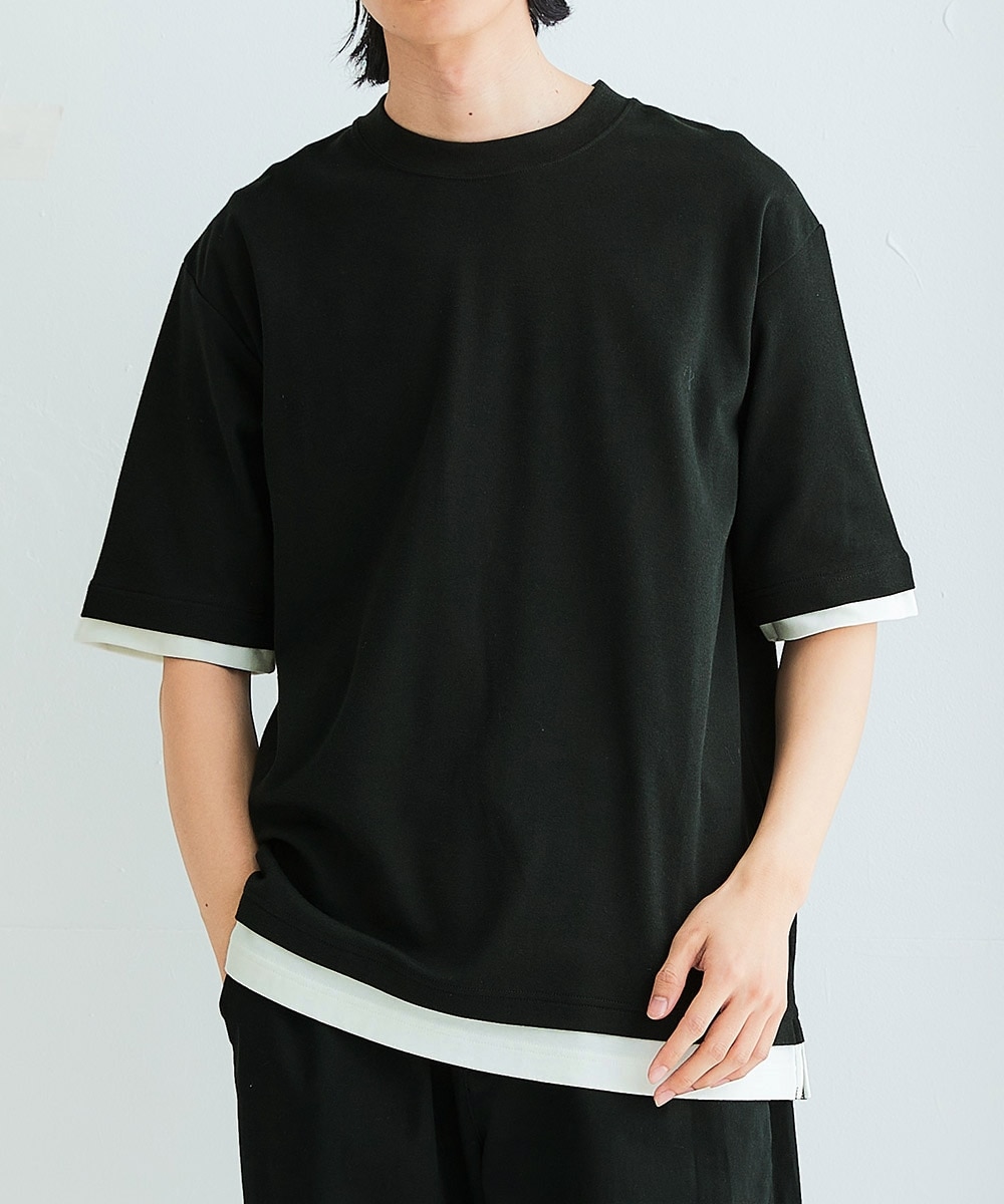 オーバーサイズ重ね着風5分袖Tシャツ【大きいサイズ有】 吸汗速乾・UV