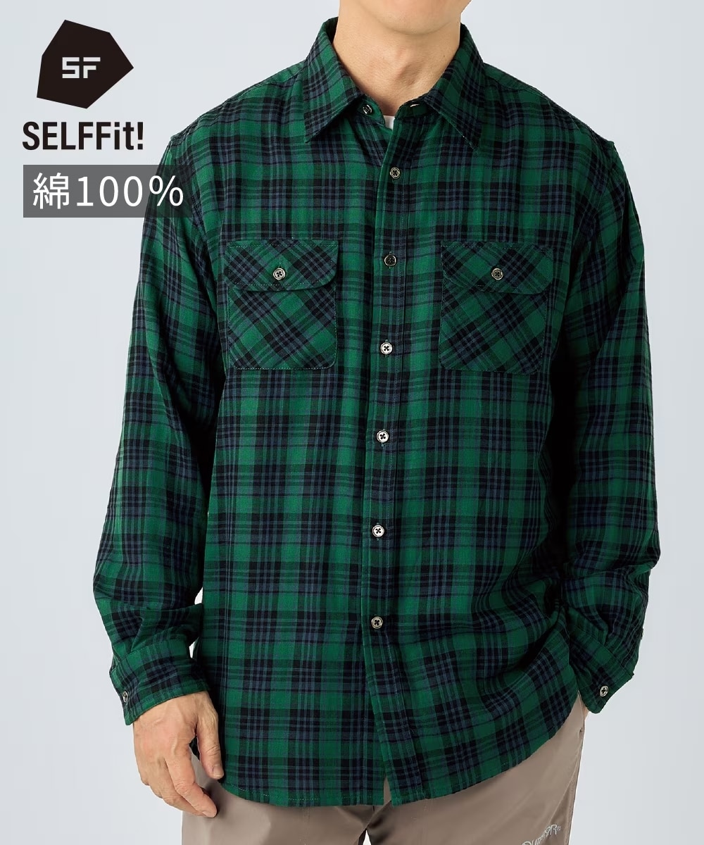 綿100％ダブルガーゼ長袖先染チェックシャツ（お腹ゆったり） 通販