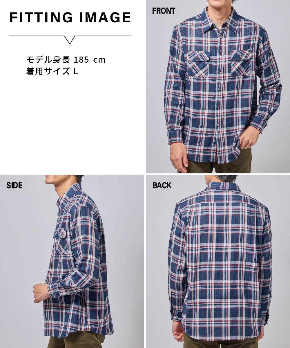 綿100％ダブルガーゼ長袖先染チェックシャツ（お腹ゆったり） 通販