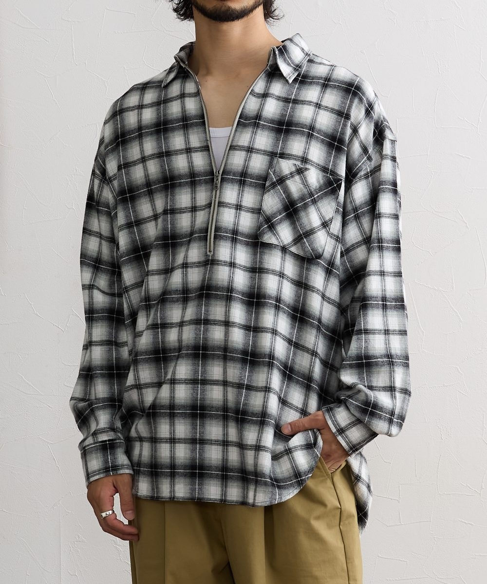 オーバーサイズハーフジップチェックシャツ 通販【ニッセン】