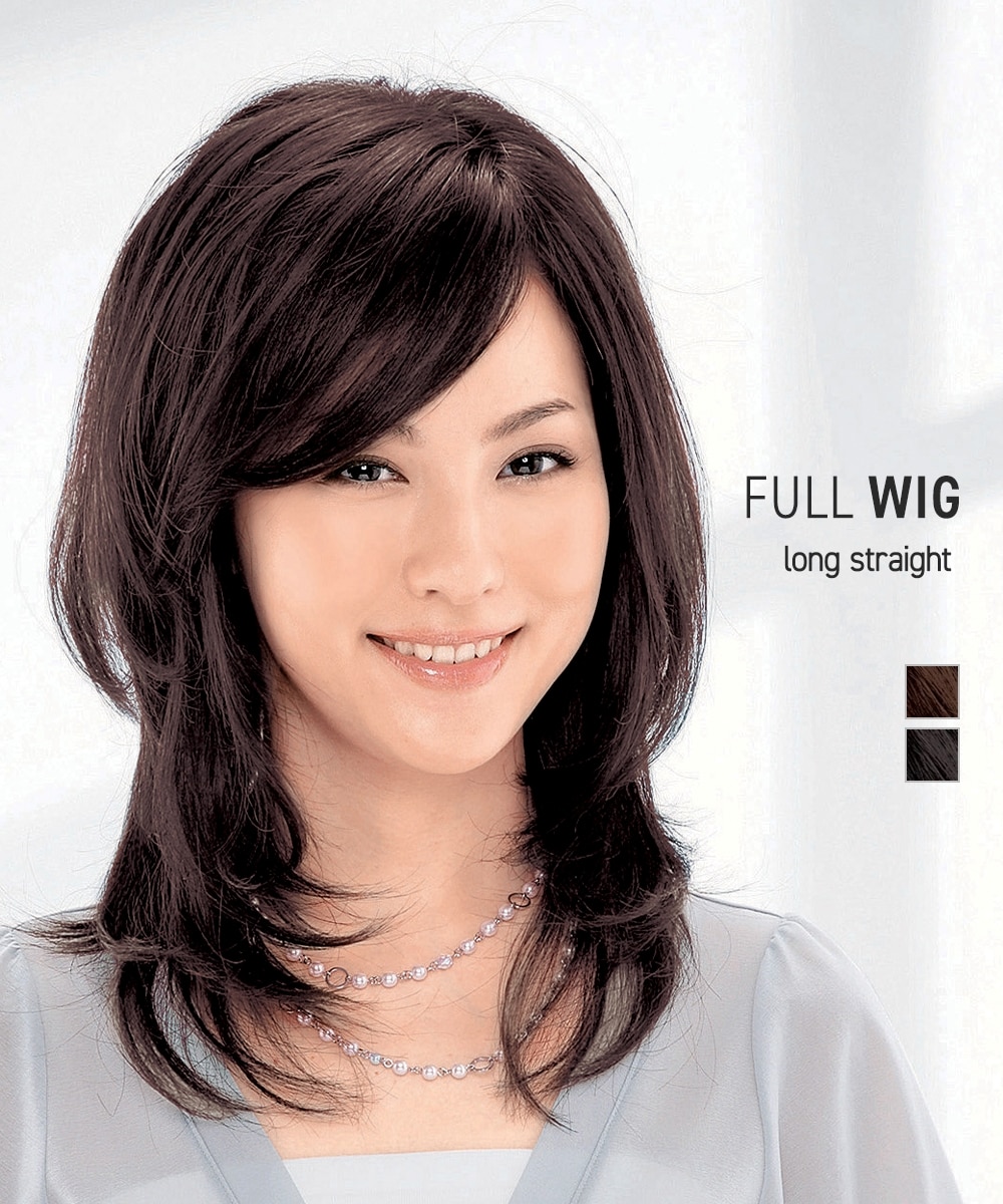 分け目自由人毛100％フルウィッグ（固定ピン付）ロングストレート