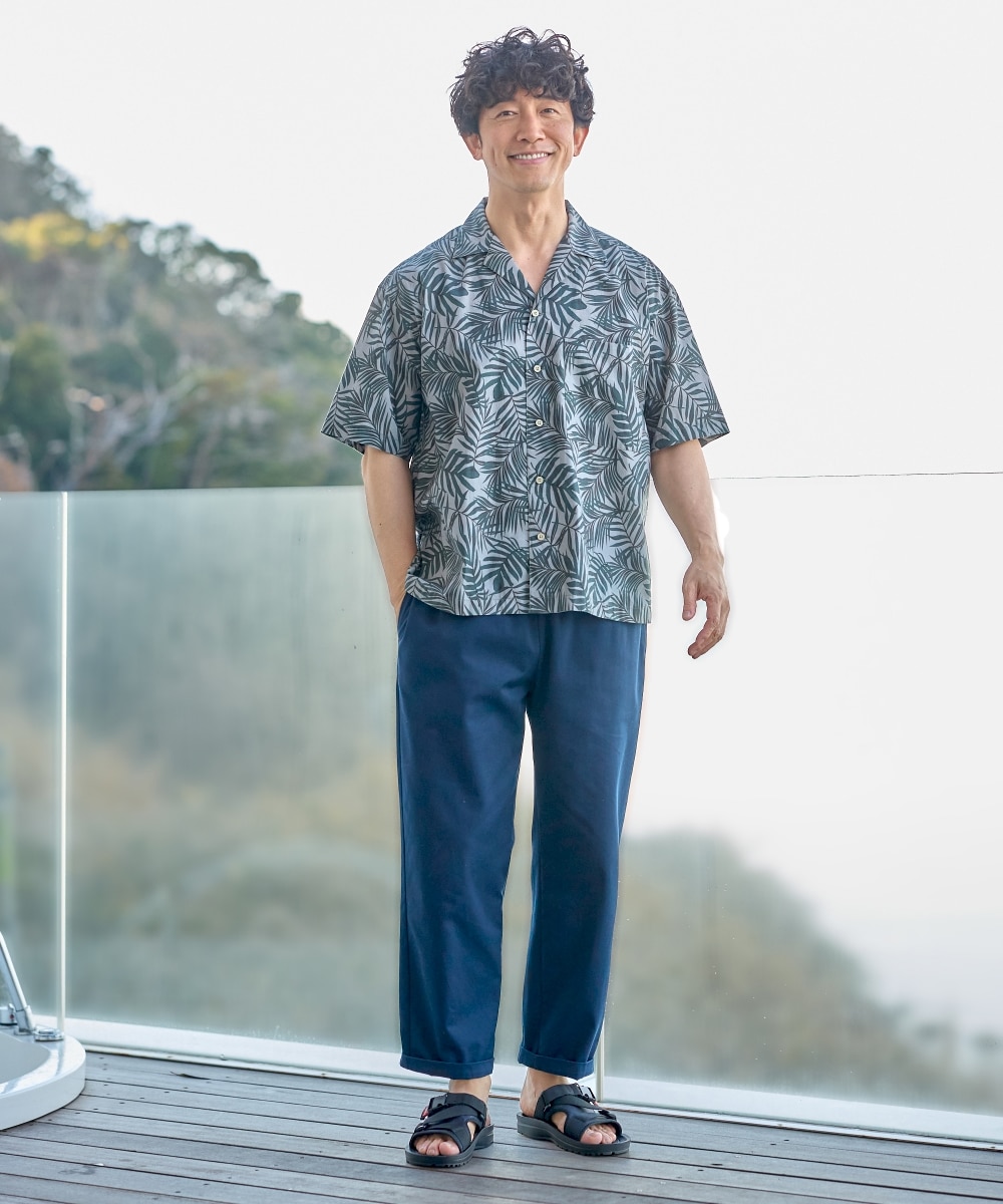 オーバーサイズ綿100％オープンカラー5分袖アロハシャツ