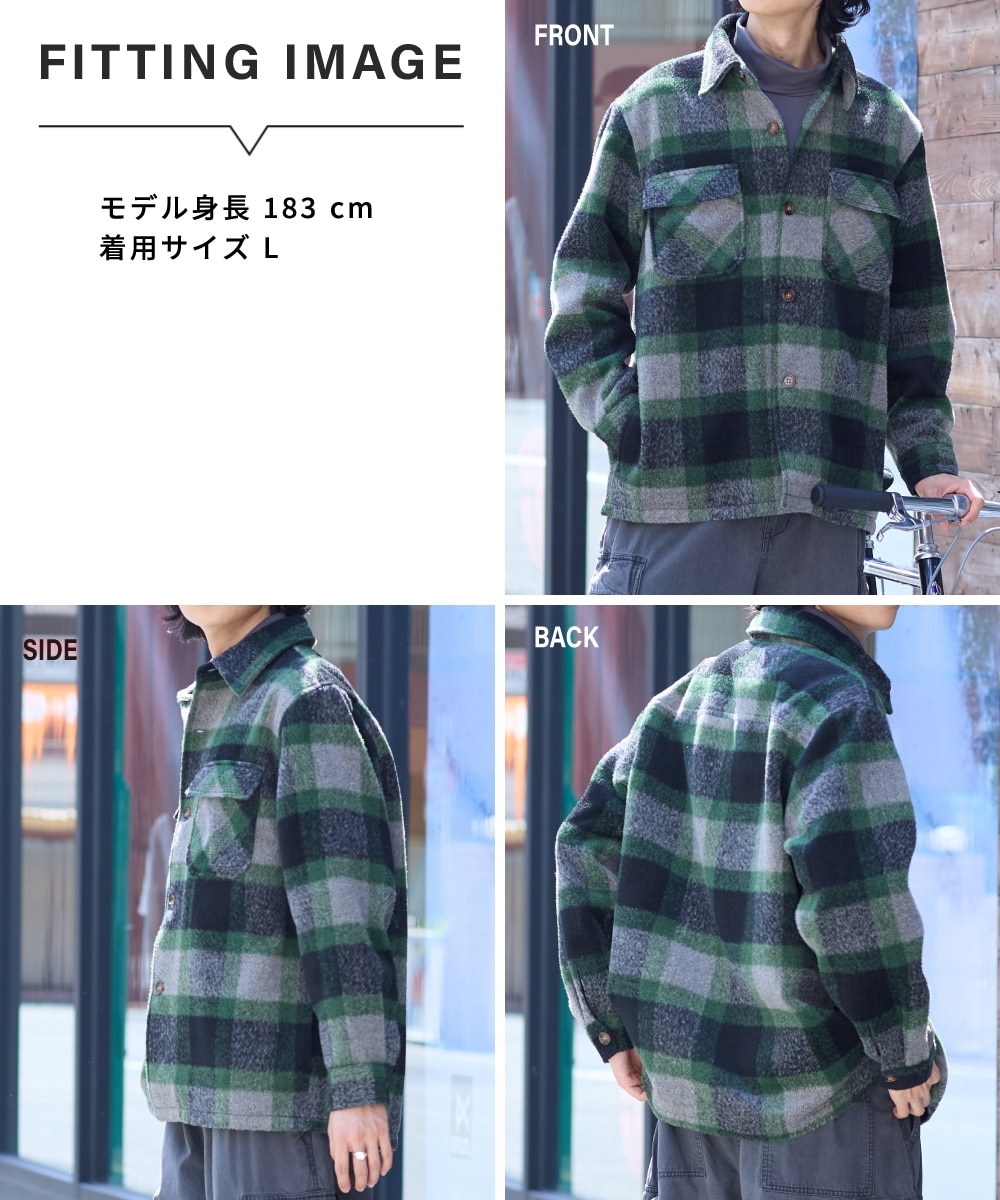 シャギーチェックオーバーサイズシャツジャケット【大きいサイズ有