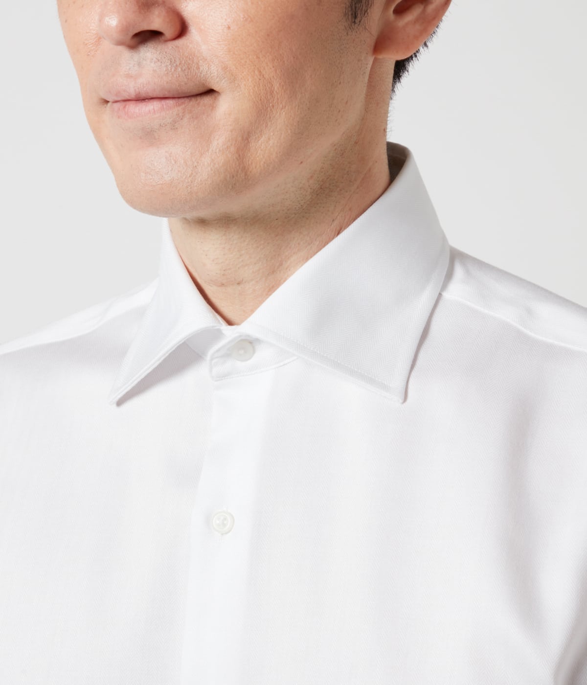 NY CARE FREE ヘリンボーン 長袖ワイドスプレッドカラーシャツ