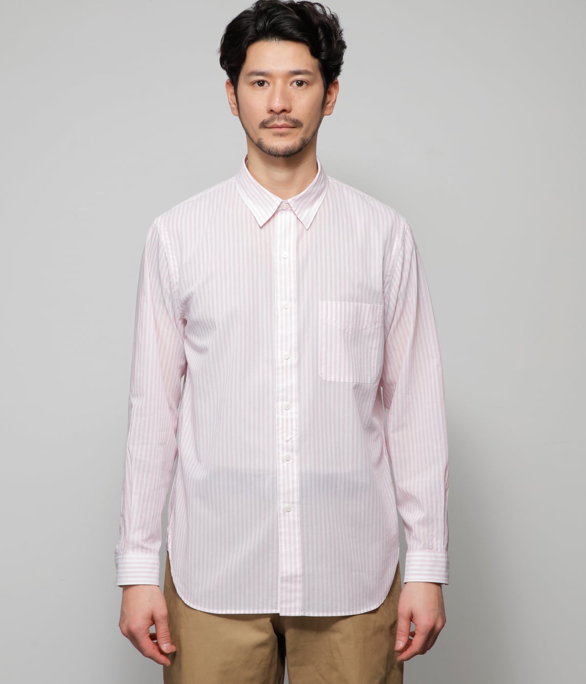 UCT】ピンクストライプ 長袖ボックスシルエットシャツ(85762776-2024