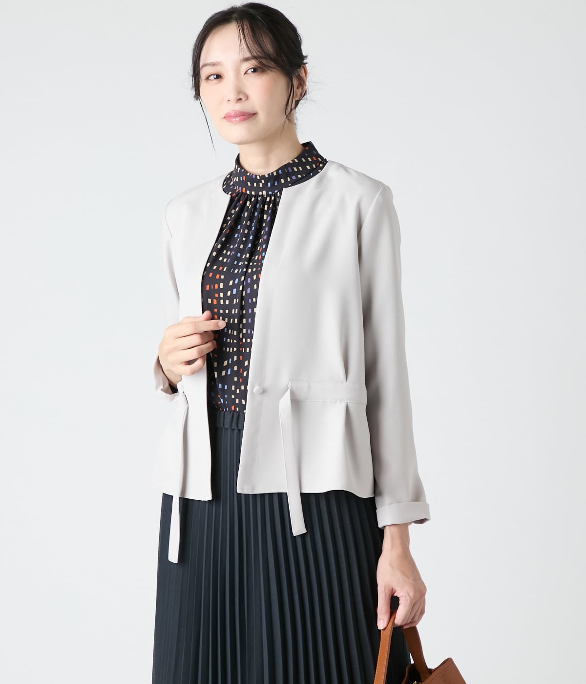 イルミネーションプリント ハイネック七分袖ブラウス(71626412-2025