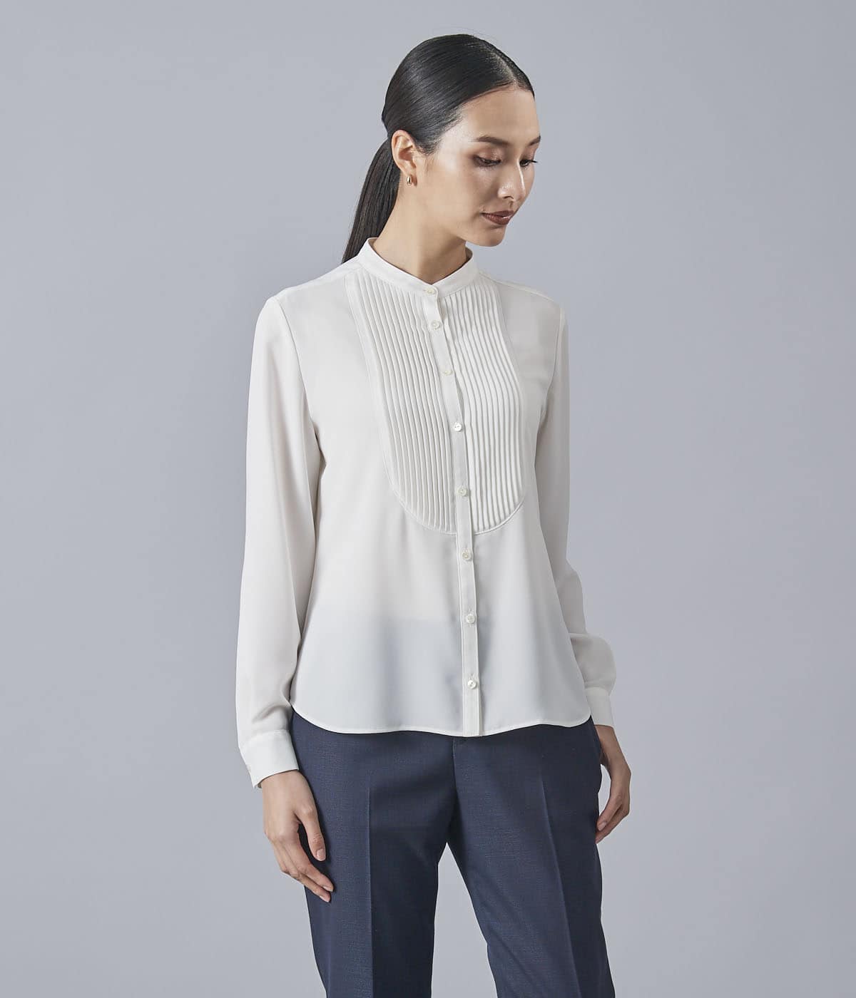 ストレッチジョーゼット ピンタック長袖ブラウス(26625531-2025