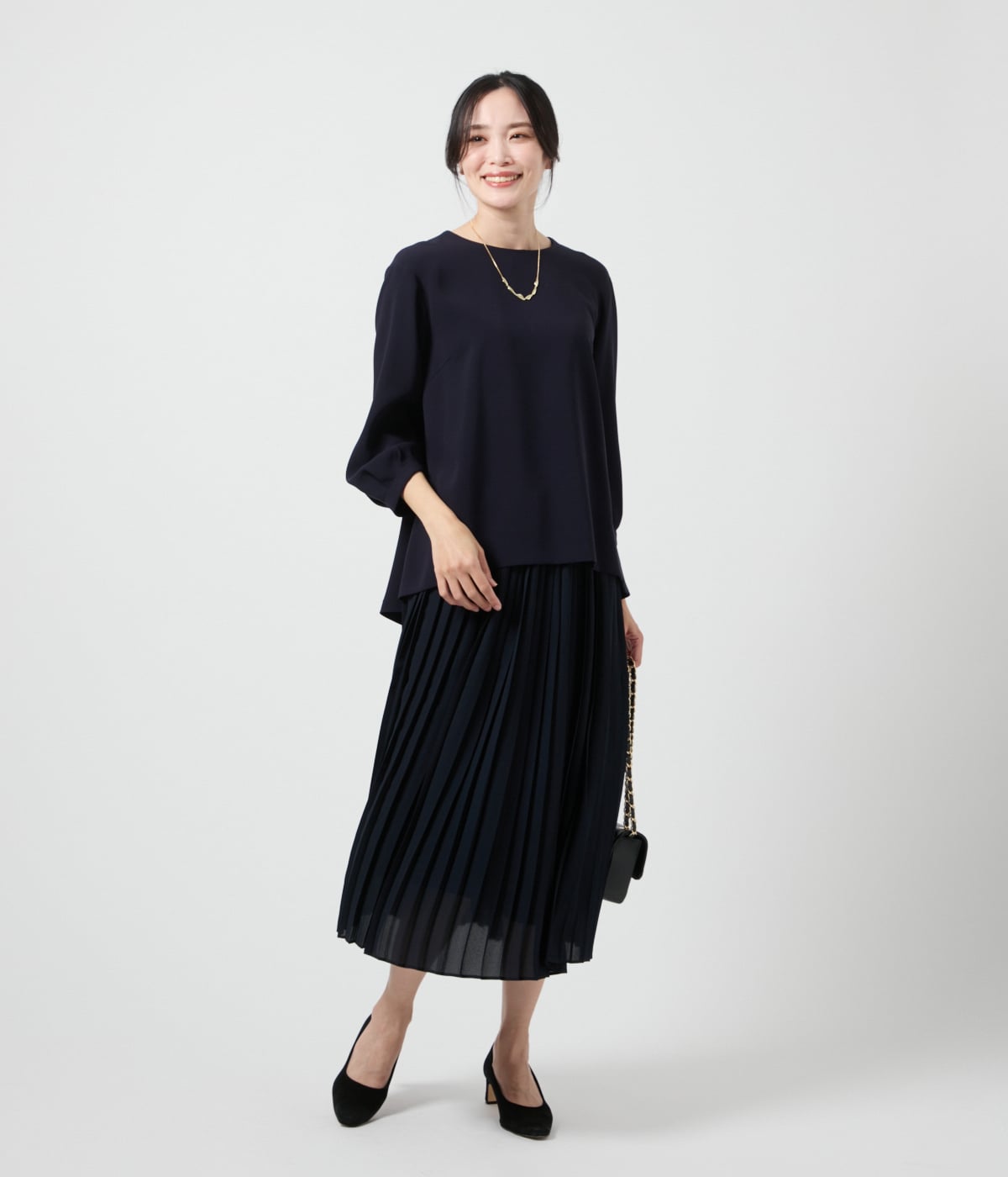 トリアセテートダブルクロス タックスリーブブラウス(71615001-2025