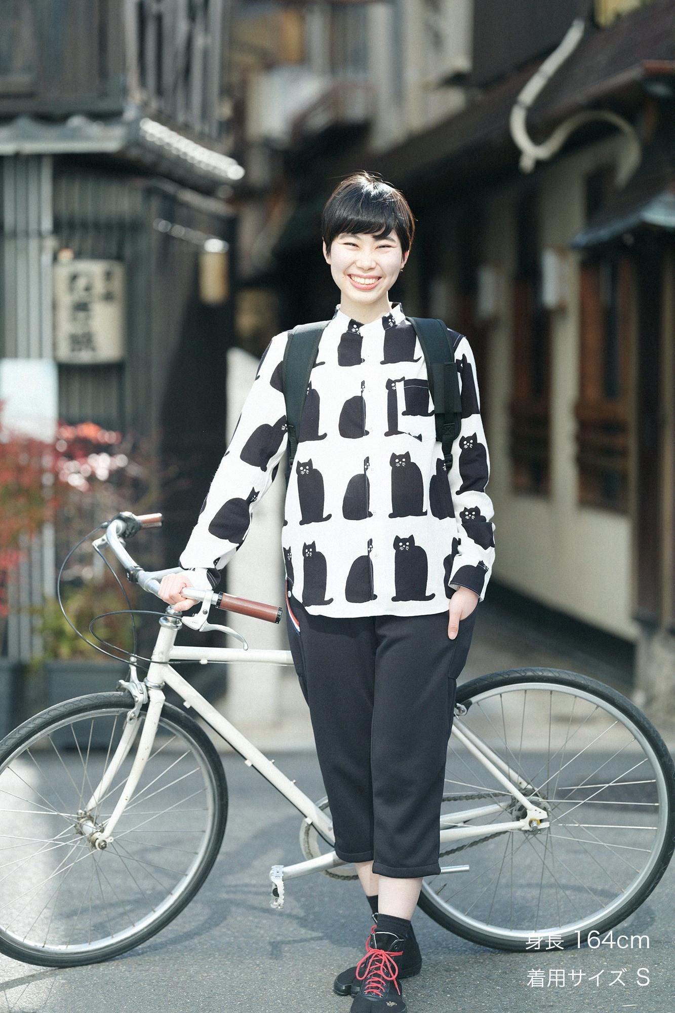 高島縮 スタンドカラーシャツ