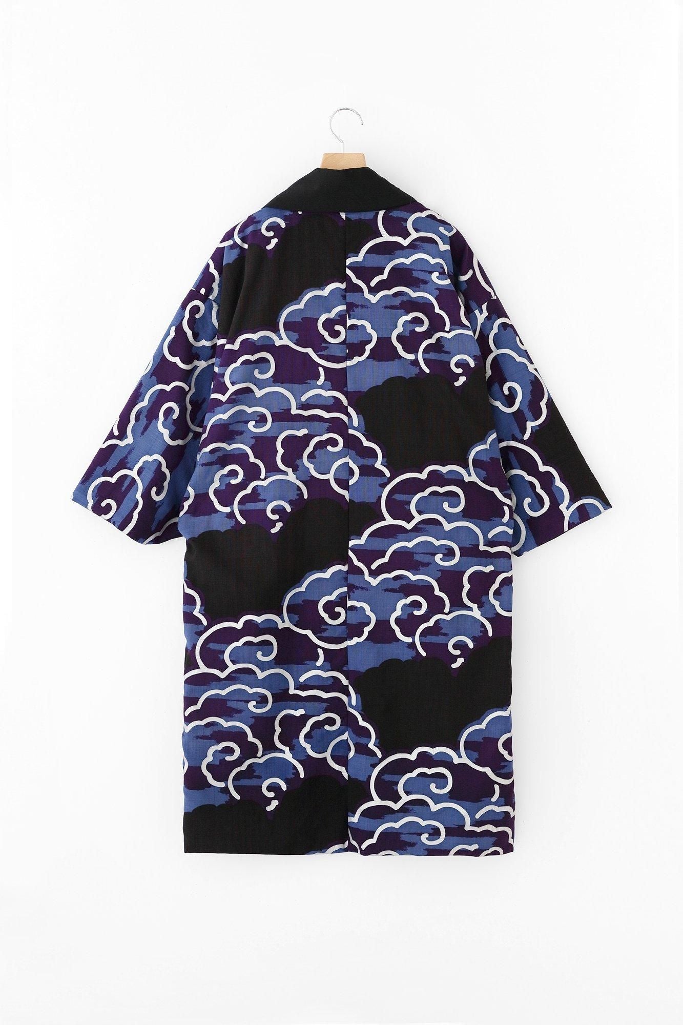 梳毛（そもう）×モスリン もじり袖 可逆（かぎゃく）／濡羽色（ぬれば