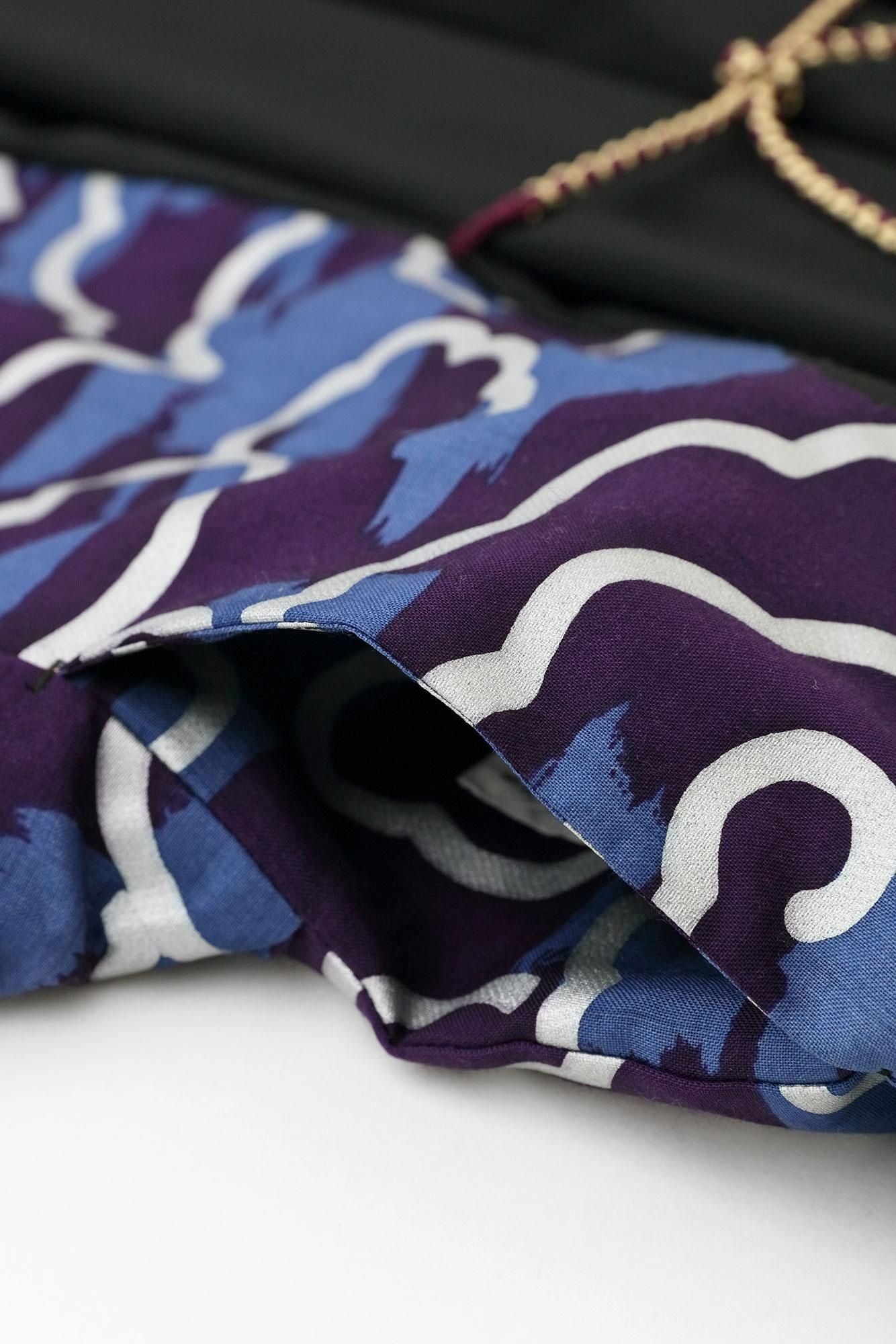 梳毛（そもう）×モスリン もじり袖 可逆（かぎゃく）／濡羽色（ぬれば