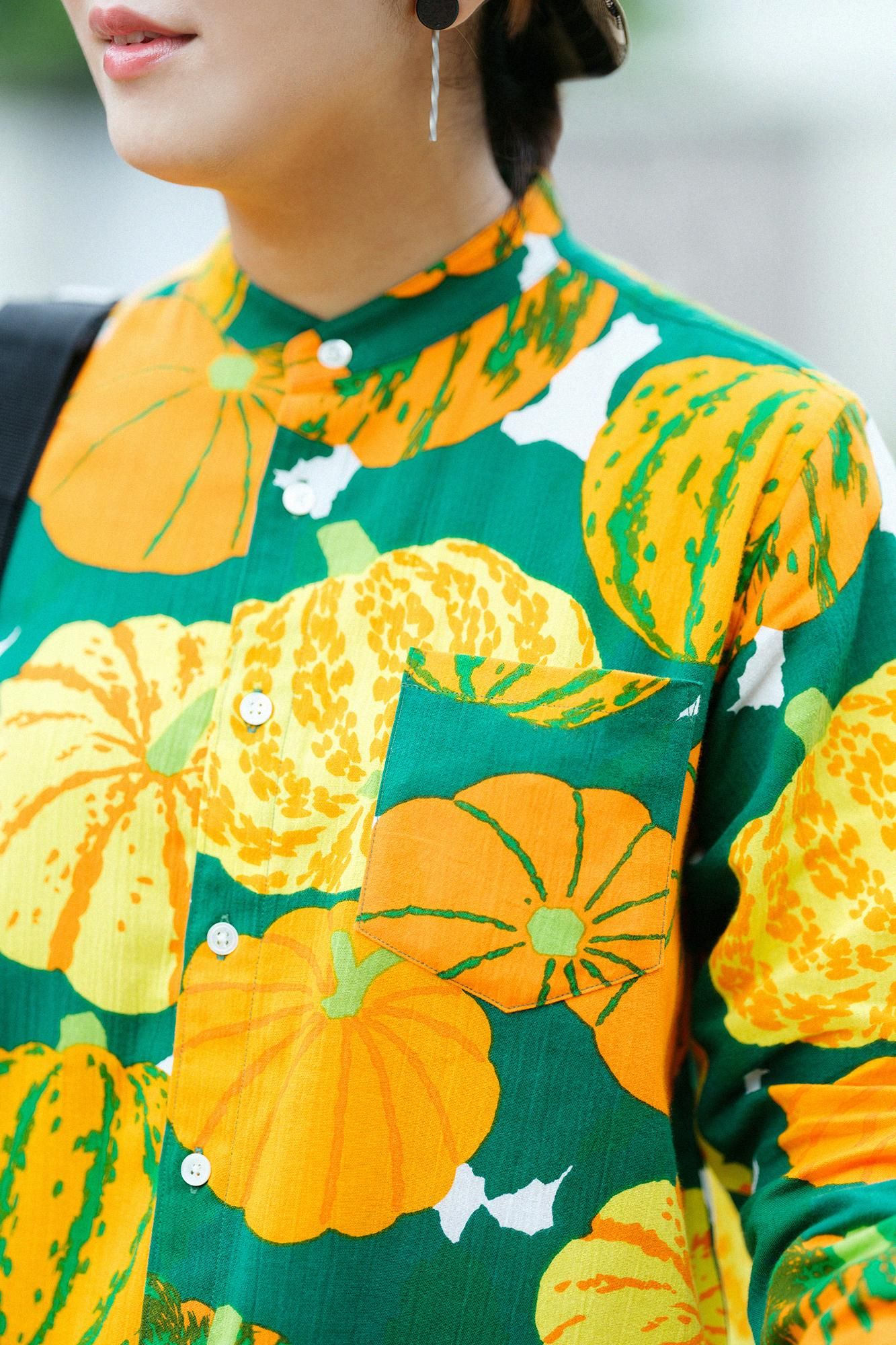 高島縮 20/20 スタンドカラーシャツ／かぼちゃ