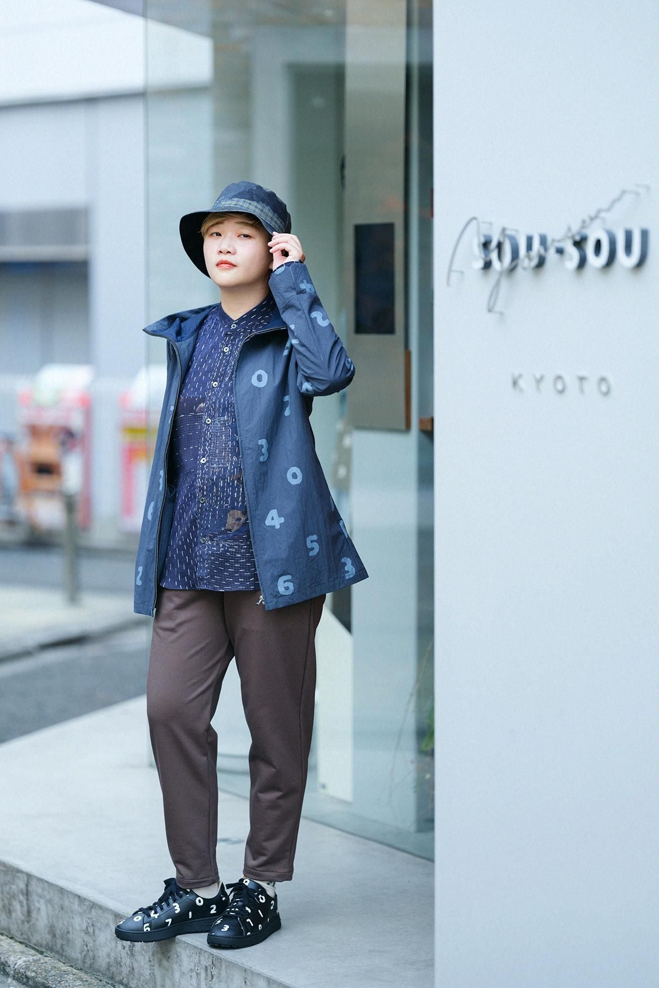 高島縮 20/20 スタンドカラーシャツ／BORO III IJ