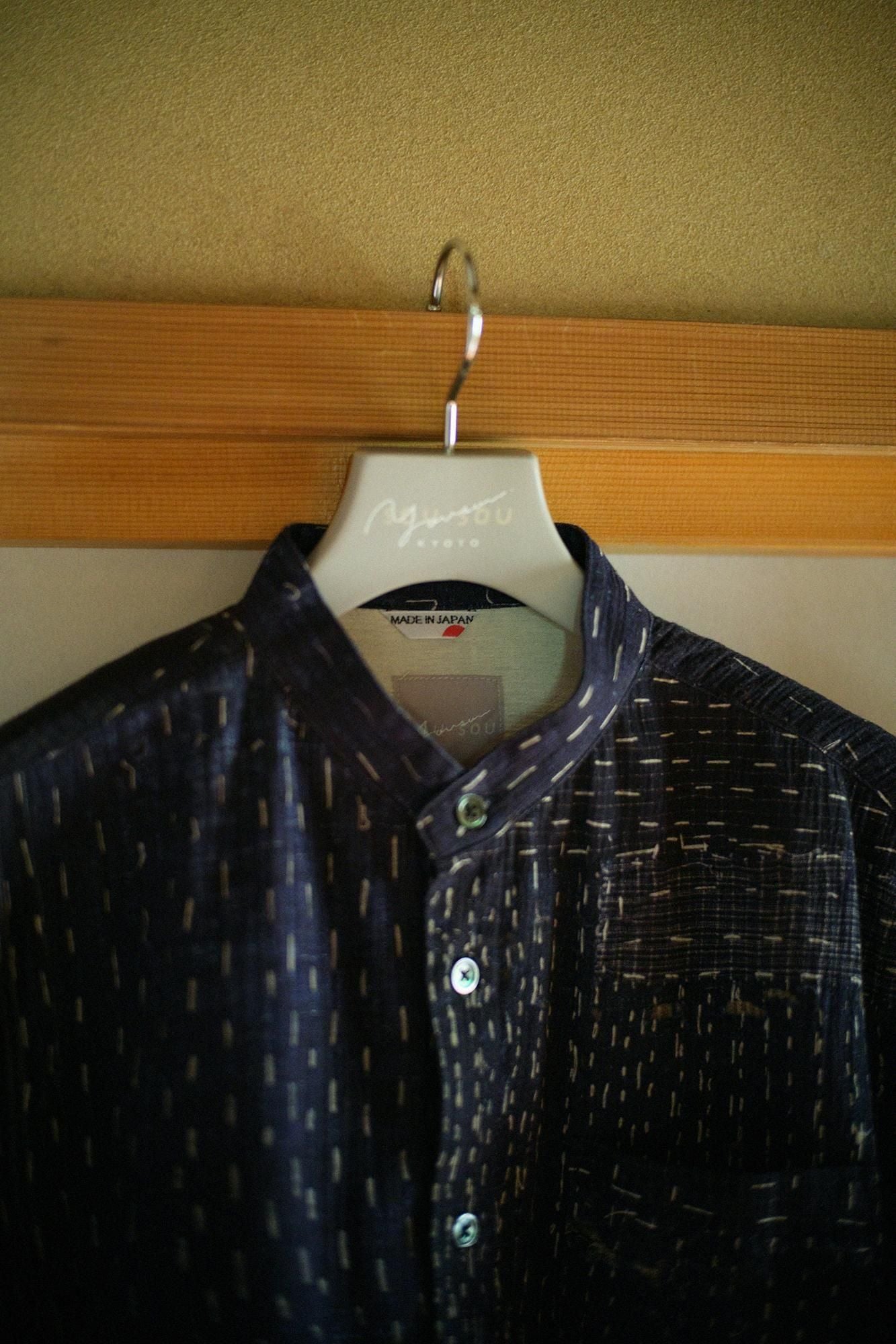 高島縮 20/20 スタンドカラーシャツ／BORO III IJ