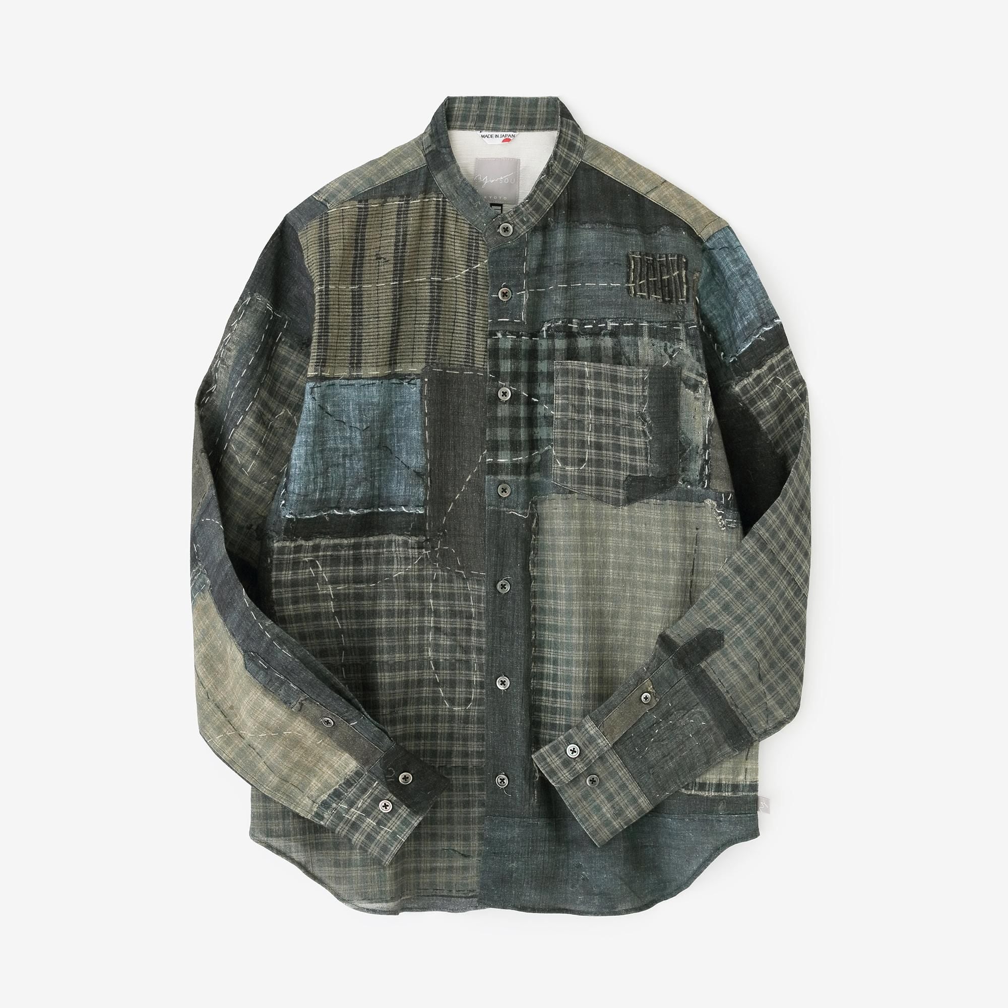 3月17日頃発送予定】高島縮 20/20 スタンドカラーシャツ／BORO II IJ