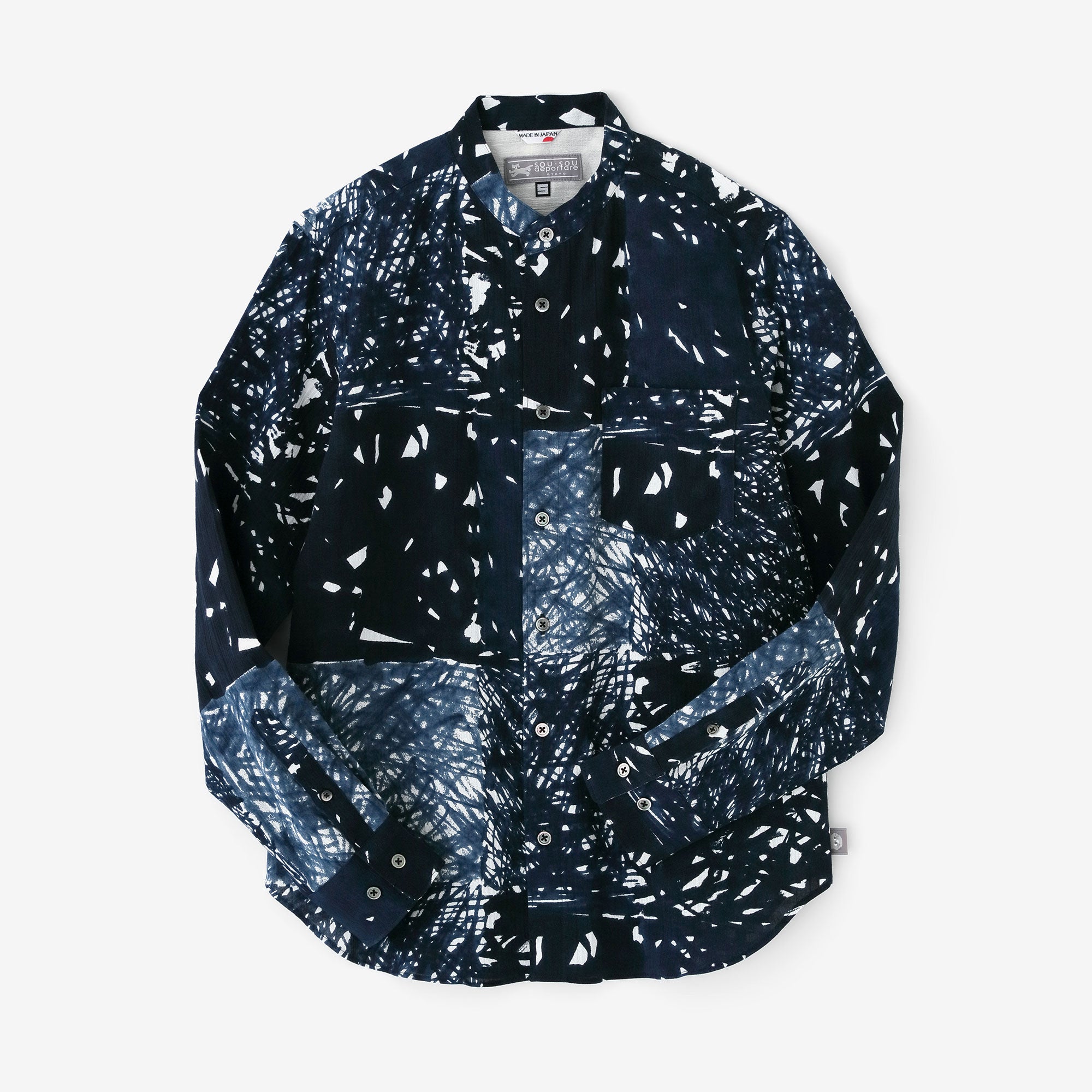 高島縮 スタンドカラーシャツ