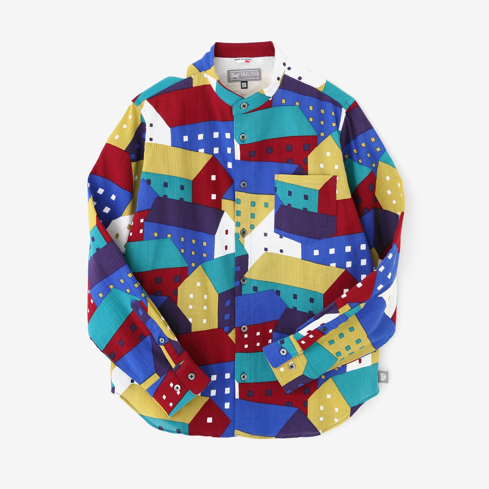 高島縮 スタンドカラーシャツ