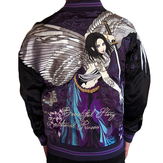 抜刀娘 凛 エンジェル スカジャンsj 刺繍 リバーシブル 和柄