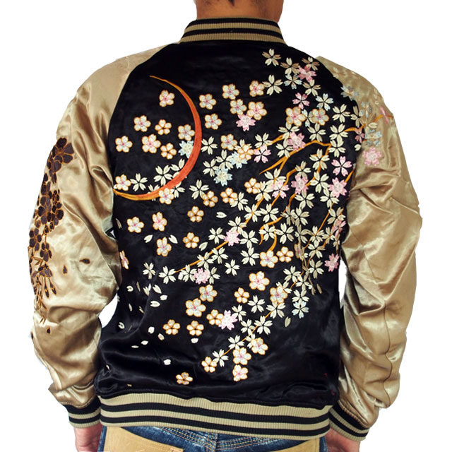 絡繰魂】三日月桜刺繍 リバーシブル スカジャン 【創作雑貨 小都