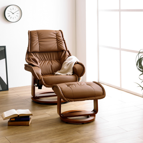 ヘッドレスト高さ調節可能 オットマン付きリクライニングチェア