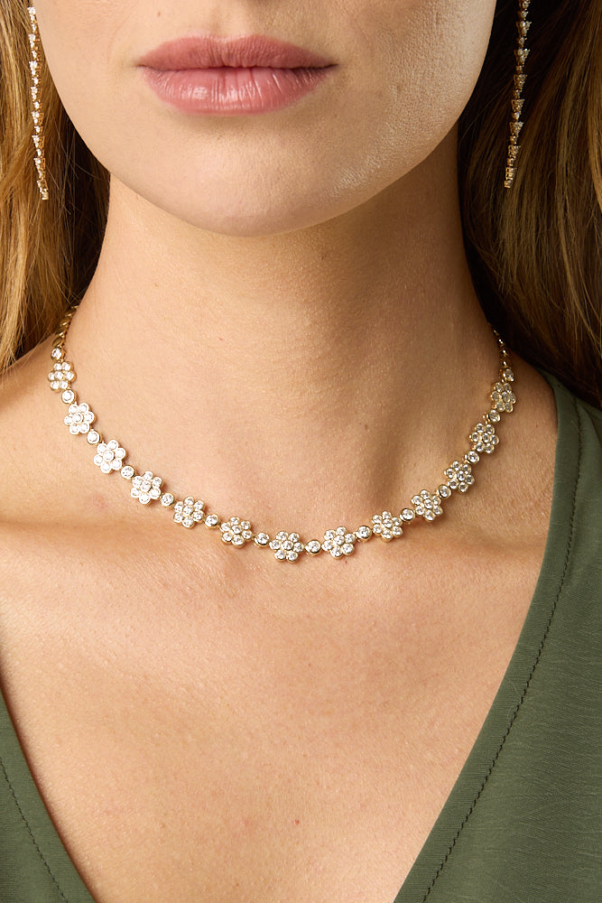 14KY Diamond Flower Station Necklace - Trilogy - Susan Saffron Jewelry