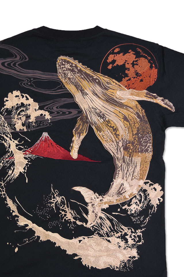 粋 駿河湾鯨半袖Tシャツ 絡繰魂 252028 和柄 和風 クジラ くじら 刺繍