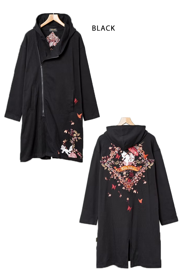 ビサンチンの花刺繍斜めジップロングパーカー 今昔 KJ-29254 和柄 和風