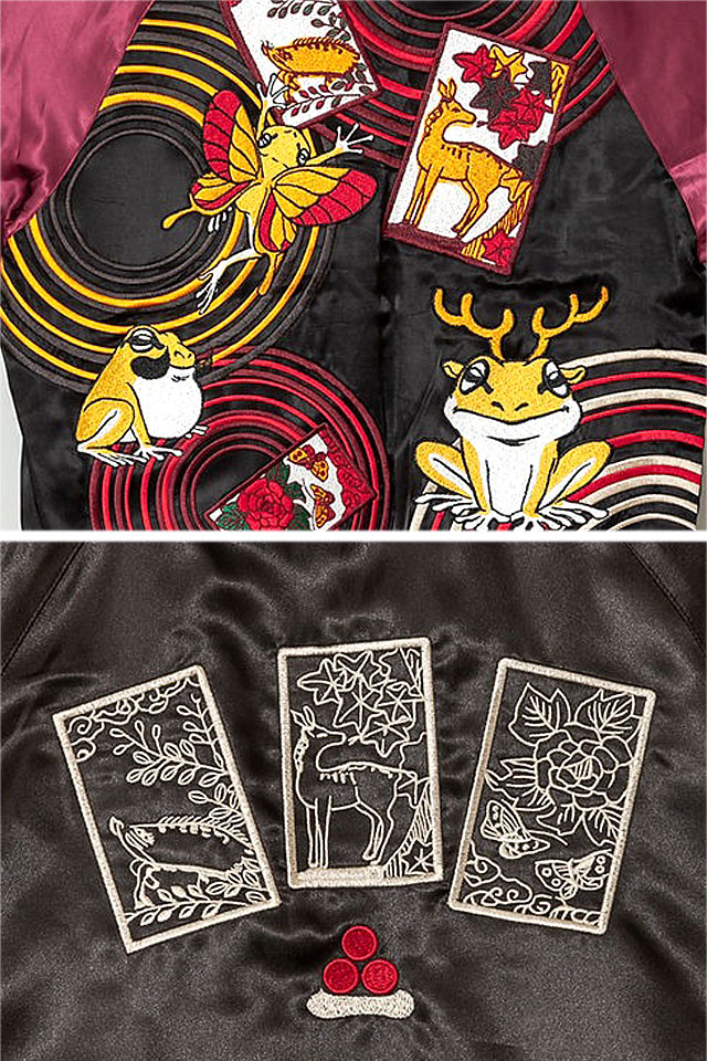 花札猪鹿蝶」総刺繍リバーシブルスカジャン 参丸一 SM-30612 和柄 和風