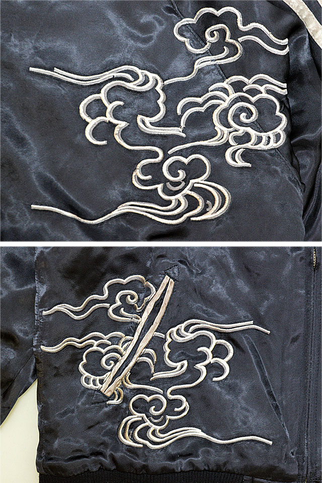 雷神柄刺繍和柄スカジャン(RKJ-903)◇龍桜｜アウター｜サクラスタイル