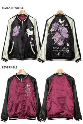 螺旋に舞うスカジャン 今昔 KJ-29199 和柄 和風 狐 きつね キツネ 刺繍