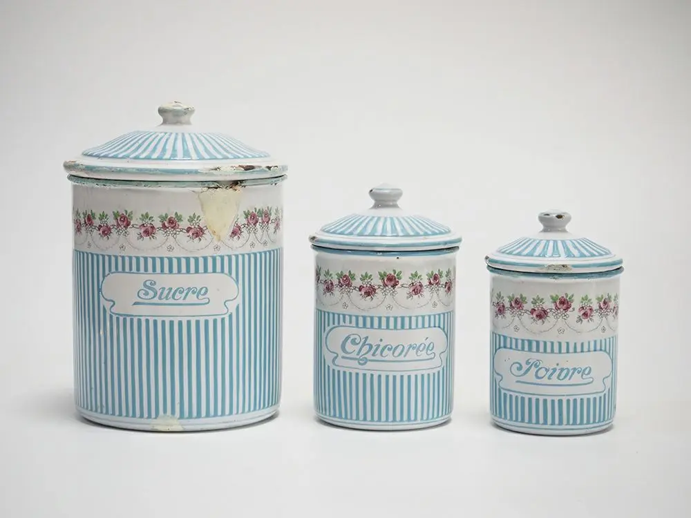 アンティーク BB社 フレンチホーローキャニスターローズガーランド