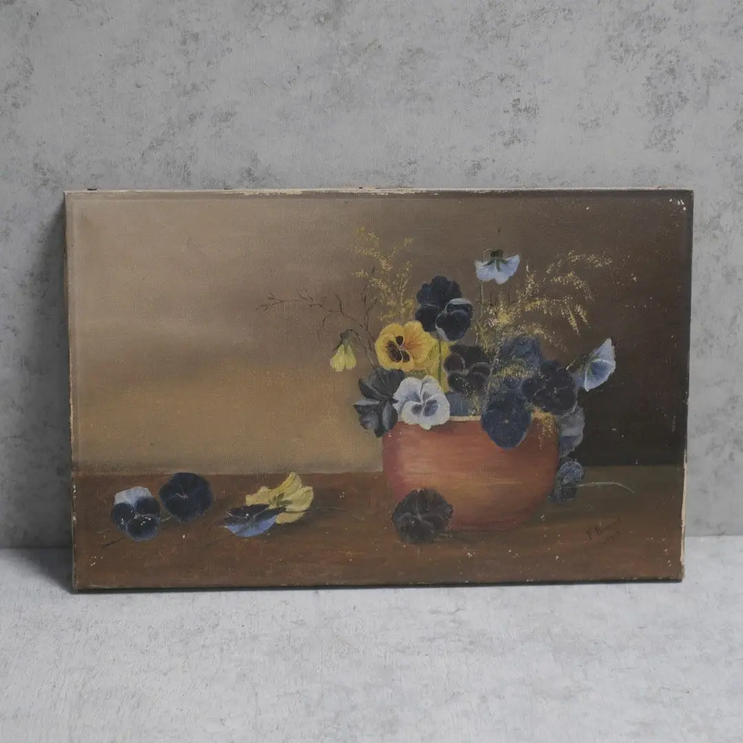 アンティーク雑貨 アンティーク油絵 パンジー イギリス オイル